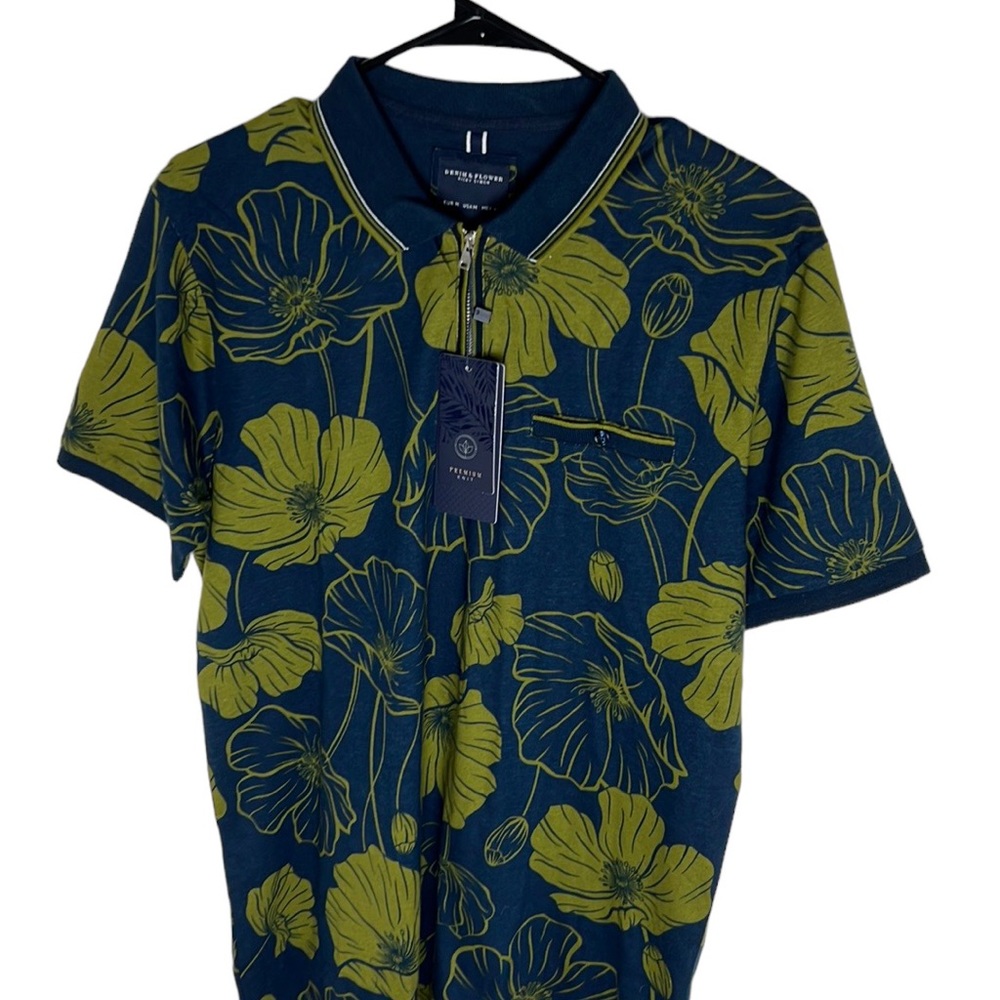 Denim & Flower Premium Knit Cotton Floral Polo w/ Zip Closure Men’s Size M